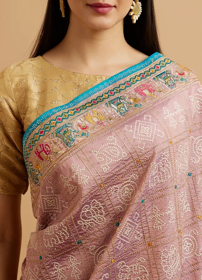 Engagement Glory Purple Silk Saree with Embroidery and Zari - Image 2